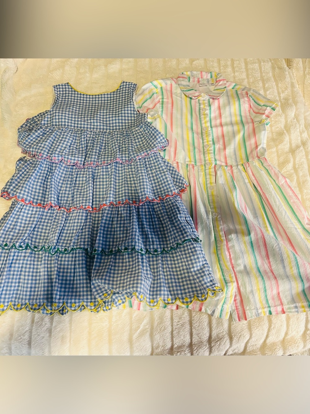 Mini Boden & Gap Girls Dress Bundle Blue Gingham & Multi Color Stripes